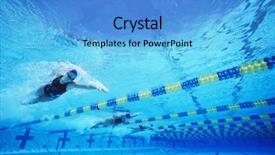  Presentation with female sport - PPT theme featuring swim sport - four female professional participants racing background and a teal colored foreground