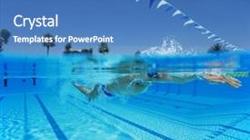  Presentation with racing - Beautiful presentation featuring swim sport - professional male athlete racing towards backdrop and a  colored foreground