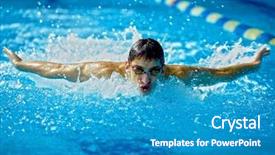  Presentation with butterfly - Colorful PPT theme enhanced with competitive swimming - swimmer in waterpool in action backdrop and a teal colored foreground