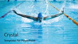  Presentation with butterfly - Beautiful PPT theme featuring competitive swimming - young man swims the butterfly backdrop and a light blue colored foreground