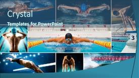  Presentation with swimming pool - Presentation design consisting of swimming-sport-collage-professional-women background and a ocean colored foreground