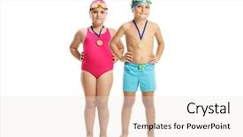  Presentation with white gold - Audience pleasing PPT theme consisting of swimming suits with gold medal backdrop and a white colored foreground