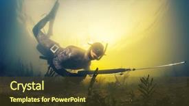  Presentation with underwater - Cool new slide deck with swimming underwater with spear gun backdrop and a tawny brown colored foreground
