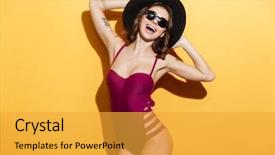  Presentation with smiling kids at summer camp - Slides featuring swimsuit - portrait of a smiling pretty background and a gold colored foreground