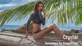  Presentation with long sleeve - Slides with swimsuit - sensual blond woman wearing gray background and a violet colored foreground