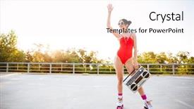  Presentation with record player - Beautiful theme featuring swimsuit holding old record player backdrop and a sky blue colored foreground