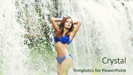  Presentation with human body cell - PPT theme having swimsuit near the beautiful waterfall background and a  colored foreground