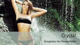  Presentation with waterfall woman - Audience pleasing PPT theme consisting of swimsuit near the beautiful waterfall backdrop and a  colored foreground