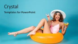  Presentation with cocktail - Slides with swimsuit sitting on inflatable background and a light blue colored foreground