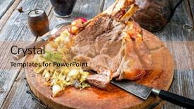  Presentation with cutting board - Colorful slide set enhanced with pig roast - traditional bavarian schweinshaxe with coleslaw backdrop and a coral colored foreground