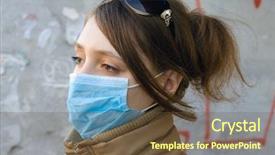  Presentation with mask - Beautiful presentation theme featuring swine flu - girl with mask backdrop and a tawny brown colored foreground