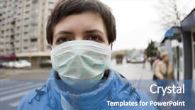  Presentation with swine flu - Theme enhanced with swine flu - woman wearing medical mask background and a teal colored foreground