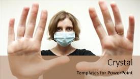  Presentation with mask - Cool new presentation theme with swine flu - woman wearing medical mask backdrop and a coral colored foreground