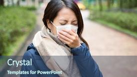  Presentation with mask - Presentation design having swine flu - woman with protective mask background and a ocean colored foreground