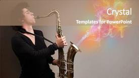  Presentation with fume - Slide deck having swing band - attractive young musician playing background and a  colored foreground