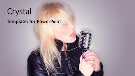  Presentation with black woman - Slide deck consisting of swing band - blonde woman holding a retro background and a light gray colored foreground