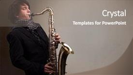  Presentation with young children playing multicultural - PPT theme consisting of swing band - handsome young musician playing background and a gray colored foreground