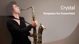  Presentation with young children playing multicultural - Audience pleasing theme consisting of swing band - handsome young musician playing backdrop and a gray colored foreground