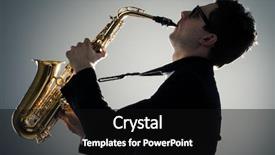  Presentation with swing - Amazing PPT theme having swing band - young man playing sax backdrop and a black colored foreground