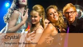  Presentation with young people in the club - Beautiful theme featuring heap of shiny metal steel backdrop and a light gray colored foreground.