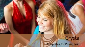  Presentation with disco - Colorful presentation theme enhanced with customer looking away at blank backdrop and a light gray colored foreground