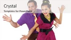  Presentation with bright blue colour for - Theme featuring swing dance - young stylish couple in bright background and a  colored foreground