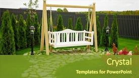  Presentation with garden - Colorful PPT layouts enhanced with swinging bench in the garden backdrop and a tawny brown colored foreground
