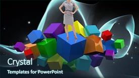  Presentation with abstract glowing teal shapes - Audience pleasing theme consisting of swirl cubes - confident businesswoman against abstract glowing backdrop and a ocean colored foreground