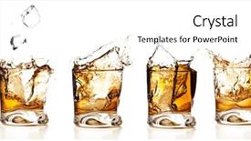  Presentation with whisky - PPT theme featuring swirl cubes - whisky splash collection isolated background and a white colored foreground