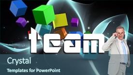  Presentation with abstract swirl - Presentation theme with swirl cubes - word team and thinking businessman background and a ocean colored foreground