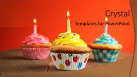  Presentation with birthday cake cupcake - Colorful theme enhanced with swirl ice cream - three cupcake of different colors backdrop and a red colored foreground