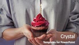  Presentation with close up dumb cane leaves - Presentation theme having swirl ice cream - woman holding tasty cupcake background and a tawny brown colored foreground