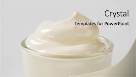  Presentation with cream - Colorful slide set enhanced with swirl of smooth white cream in a small glass bowl backdrop and a light gray colored foreground