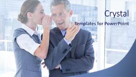  Presentation with office - Colorful PPT theme enhanced with swish - secretive business colleagues whispering backdrop and a sky blue colored foreground