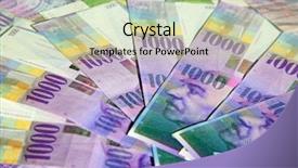  Presentation with world bank - PPT theme featuring swiss 1000 franks bank background and a mint green colored foreground