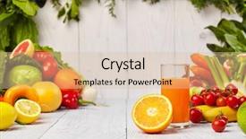  Presentation with juices - Theme having swiss chard - various freshly vegetable juices background and a lemonade colored foreground