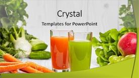  Presentation with juices - Theme with swiss chard - various freshly vegetable juices background and a  colored foreground