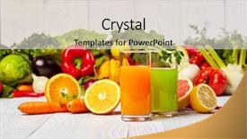  Presentation with juices - PPT theme featuring swiss chard - various freshly vegetable juices background and a lemonade colored foreground