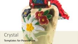  Presentation with cow - PPT layouts having swiss cow bell with edelweiss isolated over white background background and a blonde colored foreground