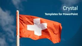  Presentation with swim against the current - Theme consisting of swiss flag against blue sky background and a ocean colored foreground