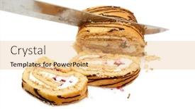  Presentation with swiss roll - Beautiful theme featuring swiss roll cut by slices isolated on a white background backdrop and a yellow colored foreground