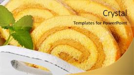  Presentation with swiss roll - PPT theme consisting of swiss roll with coffee mousse cream background and a yellow colored foreground