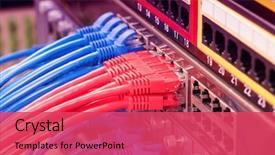  Presentation with data center - PPT layouts consisting of switch and ethernet cables data background and a red colored foreground