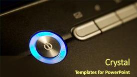  Presentation with power button - Cool new slide deck with switch off - closeup of a power button backdrop and a tawny brown colored foreground