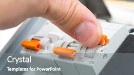  Presentation with electrician - Beautiful PPT theme featuring switchgear - hand of an electrician turning backdrop and a gray colored foreground