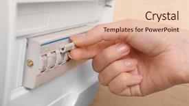  Presentation with fuse - Colorful presentation theme enhanced with switchgear - woman turning off fuse box backdrop and a lemonade colored foreground