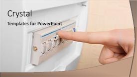  Presentation with fuse - Presentation theme having switchgear - woman turning off fuse box background and a light gray colored foreground