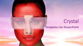  Presentation with blue yellow - Beautiful presentation theme featuring switzerland flag - composite image of beautiful brunette backdrop and a pink colored foreground