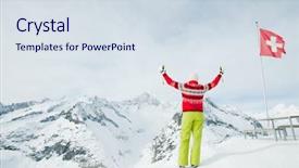  Presentation with winter taiga - Slides enhanced with switzerland flag - winter ski - happy skier background and a sky blue colored foreground