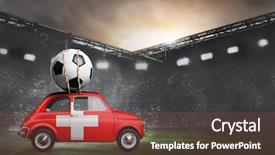  Presentation with football stadium - Amazing PPT theme having switzerland flag on car delivering backdrop and a tawny brown colored foreground